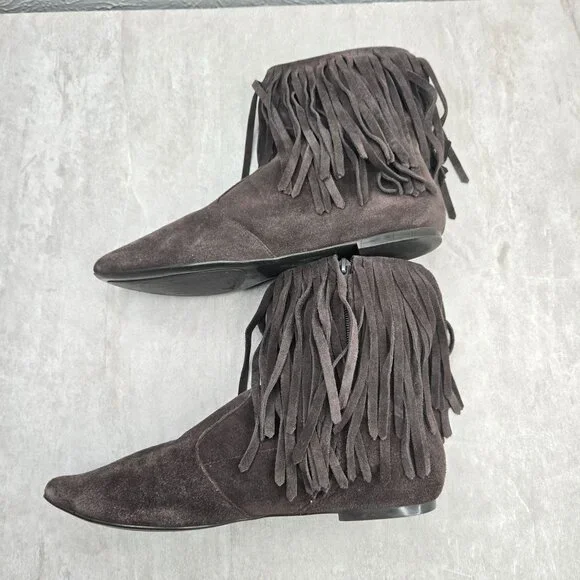 Sam Edelman Fringe Western Ankle Booties 9.5 Brown Suede Boho Pointed Toe Boots - Picture 7 of 11